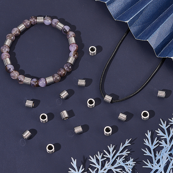 

PandaHall Unicraftale 80Pcs 201 Stainless Steel European Beads, Large Hole Beads, Grooved Beads, Column, Stainless Steel Color, 6x7mm, Hole...