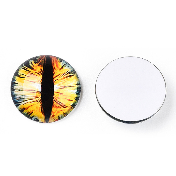 

PandaHall Glass Cabochons, Half Round with Evil Eye, Vertical Pupil, Gold, 20x6.5mm Glass Half Round Gold