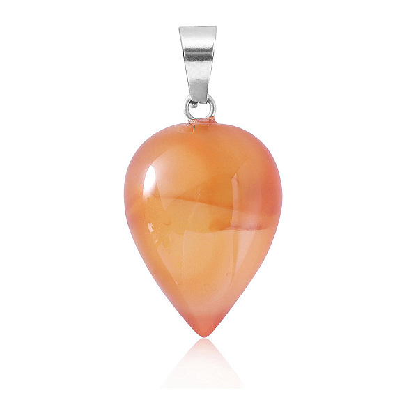 

PandaHall Natural Carnelian Pendants, Teardrop Charms with Platinum Plated Metal Snap on Bails, 26x16mm Red Agate Teardrop