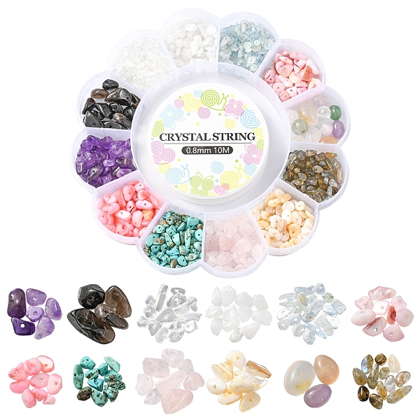 PandaHall DIY Gemstone Bracelet Making Kit, Including Natural & Synthetic Mixed Gemstone Chips & Shell Beads, Elastic Thread, Beads...