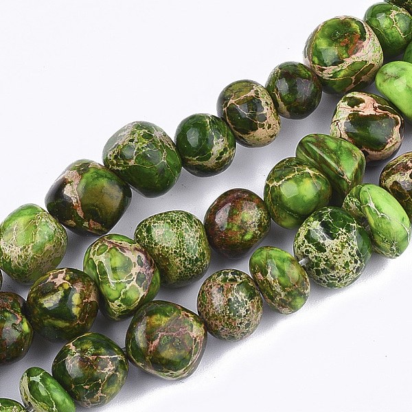 

PandaHall Natural Imperial Jasper Beads Strands, Dyed, Tumbled Stone, Nuggets, Lime Green, 8~15x8~12x3~6mm, Hole: 1mm, about 43~48pcs/strand...