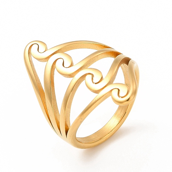 

PandaHall Ion Plating(IP) 304 Stainless Steel Hollow Finger Rings, Vine Wide Band Rings for Women, Real 18K Gold Plated, Inner Diameter...