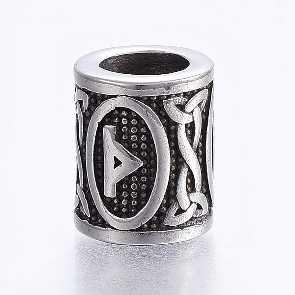 

PandaHall 304 Stainless Steel Beads, Viking Runes Beads for Hair Beards, Dreadlocks Hair Braiding, Column with Rune/Futhark/Futhorc, Antique...