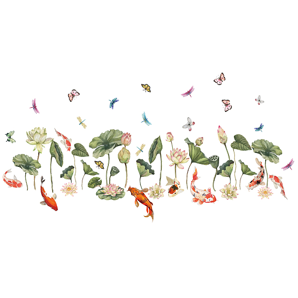 

PandaHall SUPERDANT Colorful Lotus Wall Decals Lotus Leaves Koi Theme Wall Stickers with Butterfly Dragonfly Wall Decor Vinyl Wall...