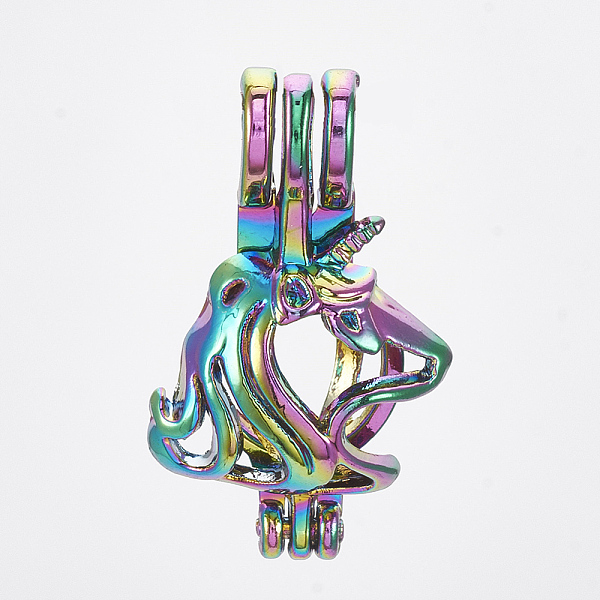 

PandaHall Plated Alloy Bead Cage Pendants, Unicorn, Colorful, 24.5x14.5x10mm, Hole: 4x4.5mm, Inner Measure: 8mm Alloy Unicorn