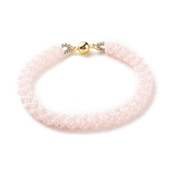 

PandaHall Glass Seed Crochet Beaded Bracelet, Fashion Nepal Bracelet with Brass Magnetic Clasp for Women, Pink, 7-1/2 inch(19cm) Glass Pink