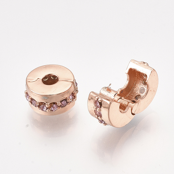 

PandaHall Alloy European Clasps, Large Hole Beads, with Rhinestone, Flat Round, Rose Gold, Light Rose, 10.5x6mm, Hole: 3mm Alloy+Rhinestone..., Pink