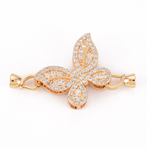 

PandaHall Brass Micro Pave Clear Cubic Zirconia Fold Over Clasps, Nickel Free, Butterfly, Real 18K Gold Plated, Butterfly: 21.5x28x8.5mm...