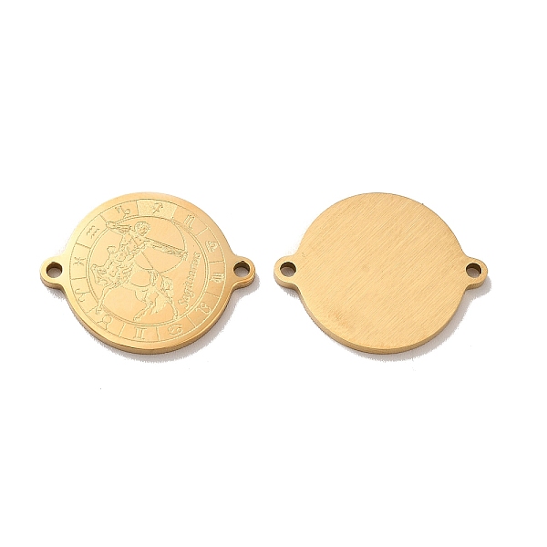 

PandaHall Ion Plating(IP) 304 Stainless Steel Connector Charms, Real 18K Gold Plated, Flat Round with Constellation, Sagittarius, 20x16x1mm...