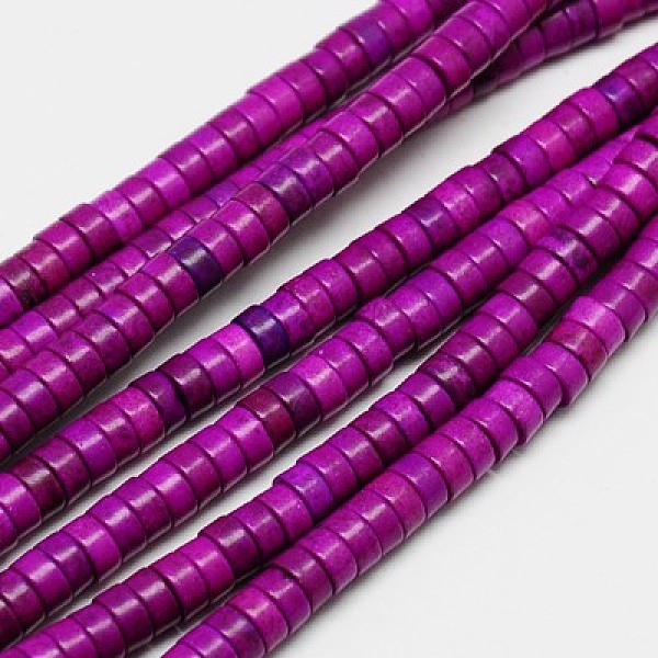 

PandaHall Synthetic Turquoise Beads Strands, Heishi Beads, Dyed, Flat Round/Disc, Purple, 8x3~4mm, Hole: 1mm, about 110pcs/strand, 15.75...
