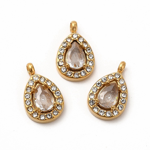 

PandaHall Vacuum Plating 304 Stainless Steel Cubic Zirconia Pendants, with Rhinestone, Teardrop Charms, Clear, 13.5x8.5x4mm, Hole: 1.8mm...