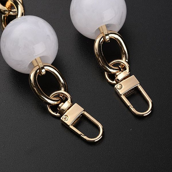 

PandaHall Oval & Round Beads Acrylic Bag Handle, with Alloy Finding, for Bag Replacement Accessories, White, 35cm Acrylic White