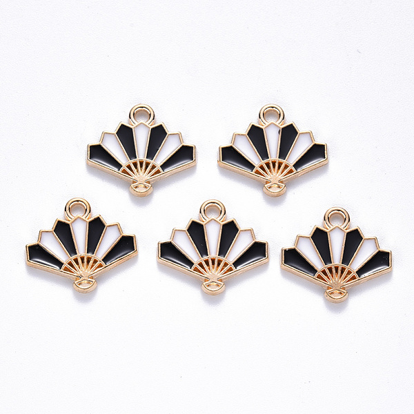 

PandaHall Chinese Style Alloy Enamel Pendants, Fan, Light Gold, Black, 15x17x1.5mm, Hole: 1.6mm Alloy+Enamel Fan Black