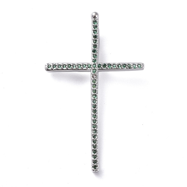 

PandaHall Brass Micro Pave Cubic Zirconia Pendants, Cross, Green, Platinum, 37x22.5x2mm, Hole: 1.5x4mm Brass+Cubic Zirconia Cross Green