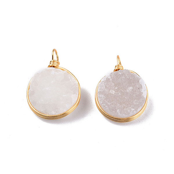 

PandaHall Natural Druzy Agate Pendants, with Light Gold Plated Brass Findings, Flat Round Charm, 19x13x7~8mm, Hole: 2mm Druzy Agate Flat...