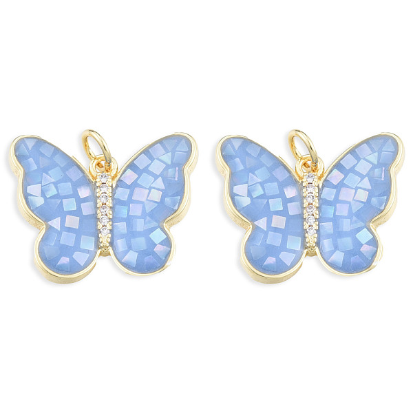 

PandaHall Natural Abalone Shell/Paua Shell Pendants, with Brass Micro Pave Clear Cubic Zirconia Findings and Jump Rings, Dyed, Real 18K Gold..., Multicolor