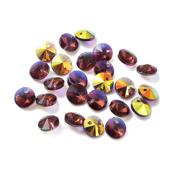 

PandaHall Electroplate Transparent Glass Beads, Half Rainbown Plated, Faceted Bicone, Purple, 8x4mm, Hole: 0.8mm Glass Bicone Purple