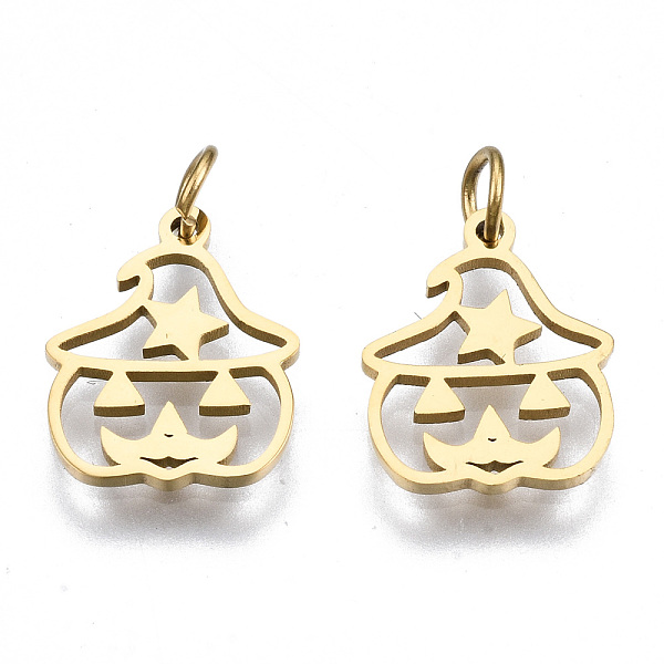 

PandaHall 304 Stainless Steel Charms, with Jump Rings, Laser Cut, Jack-O-Lantern, Halloween, Real 14K Gold Plated, 12x9.5x1mm, Jump Ring...