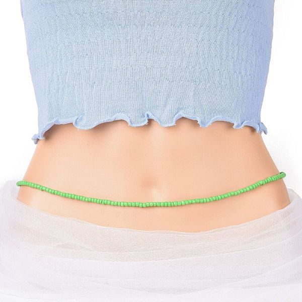 

PandaHall Waist Beads, Glass Seed Beaded Stretch Waist Chain for Women, Green, 31-1/2 inch(80cm), Beads: 5mm Glass Green