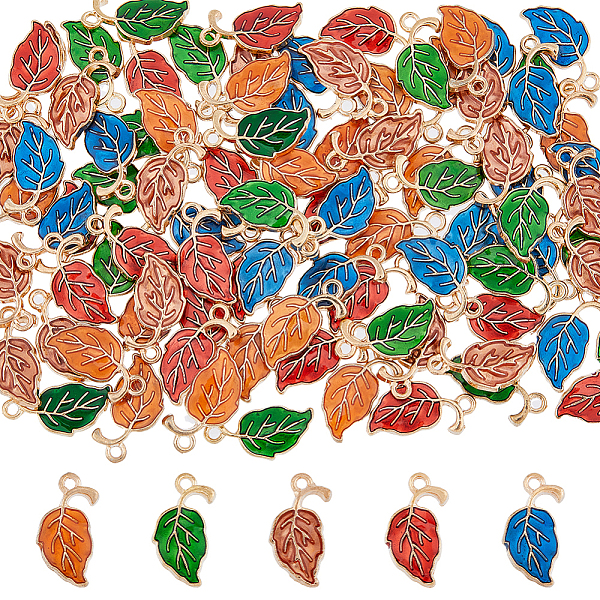 

PandaHall DICOSMETIC 100Pcs 5 Colors Alloy Enamel Pendants, Leaf, Light Gold, Mixed Color, 19.5~20x9.5~10x2~2.2mm, Hole: 1.5~1.6mm..., Multicolor
