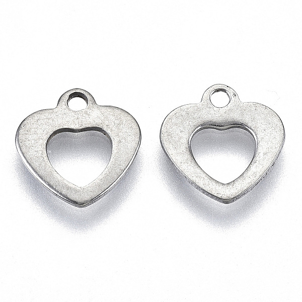 

PandaHall 201 Stainless Steel Charms, Laser Cut, Hollow, Heart, Stainless Steel Color, 10x9.5x0.8mm, Hole: 1.4mm 201 Stainless Steel Heart