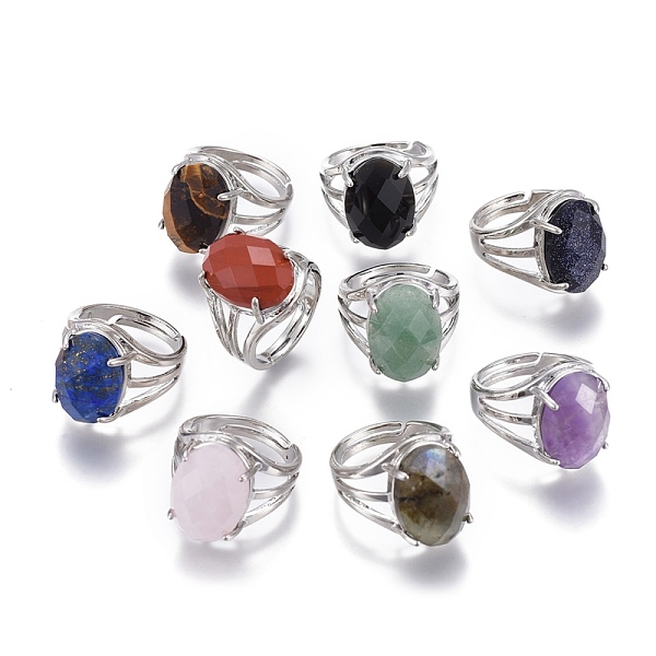 

PandaHall Adjustable Faceted Natural & Synthetic Gemstone Finger Rings, with Platinum Brass Findings, Oval, Size 8, Inner Diameter: 18mm...