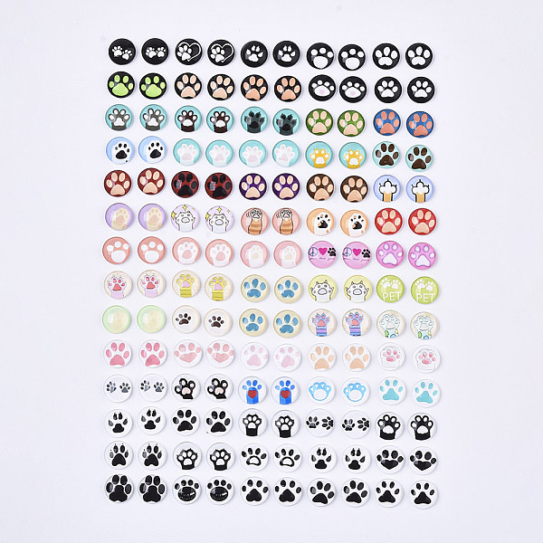 

PandaHall Glass Cabochons, with Self-Adhesive, for DIY Jewelry Making, Half Round with Mixed Patterns, Cat Pattern, 12x4.5mm Glass Cat Shape