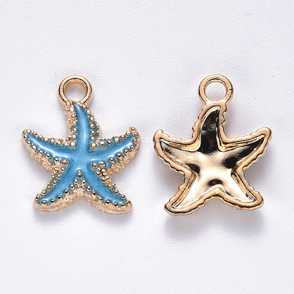 

PandaHall Alloy Enamel Pendants, Starfish, Light Gold, Deep Sky Blue, 18x15x3mm, Hole: 2.5mm Alloy+Enamel Starfish