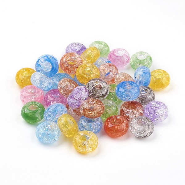 

PandaHall Transparent Crackle Acrylic Beads, Large Hole Beads, Rondelle, Mixed Color, 14x8mm, Hole: 5.5mm Acrylic Rondelle Multicolor