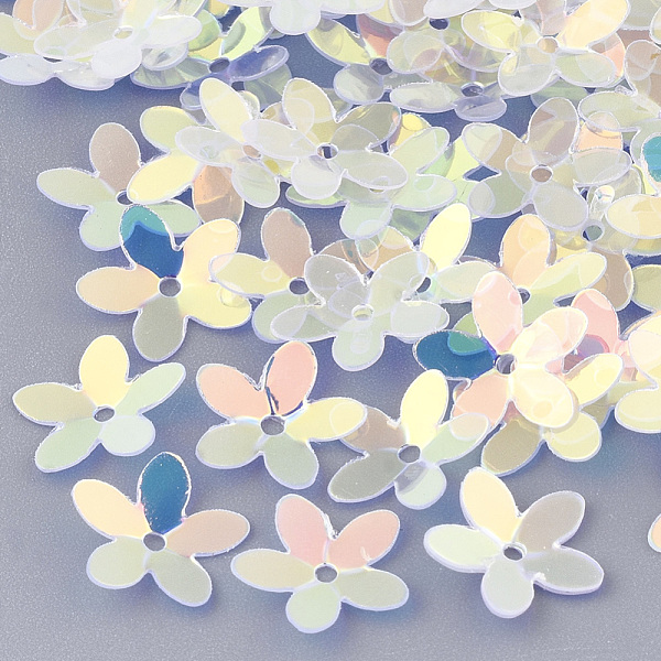

PandaHall Plastic Paillette Beads, Sequins Beads, Flower, Clear, 10x10.5x0.5mm, Hole: 1mm, about 1600pcs/50g Plastic Flower Clear