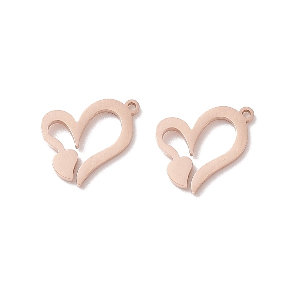 PandaHall 304 Stainless Steel Pendants, Heart, Rose Gold, 14x10x0.8mm, Hole: 1mm 304 Stainless Steel Heart