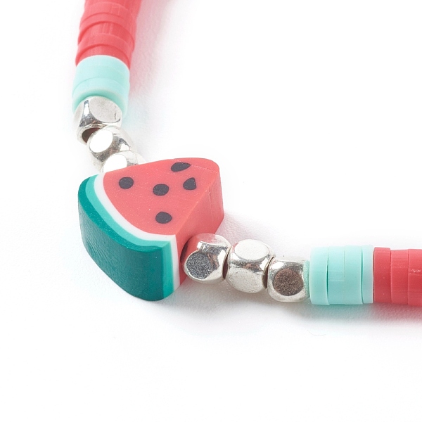

PandaHall Adjustable Nylon Thread Braided Bead Bracelets, with Polymer Clay Heishi Beads and Brass Cube Beads, Watermelon, Silver Color..., Red