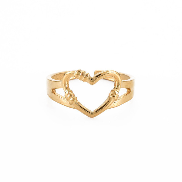 

PandaHall Ion Plating(IP) 304 Stainless Steel Open Heart Cuff Ring for Women, Nickel Free, Real 18K Gold Plated, US Size 6 3/4(17.1mm) 304...