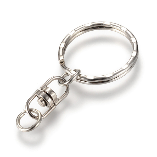 

PandaHall Iron Split Key Rings, Keychain Clasp Findings, with Alloy Swivel Clasps, Platinum, 55mm Iron Others