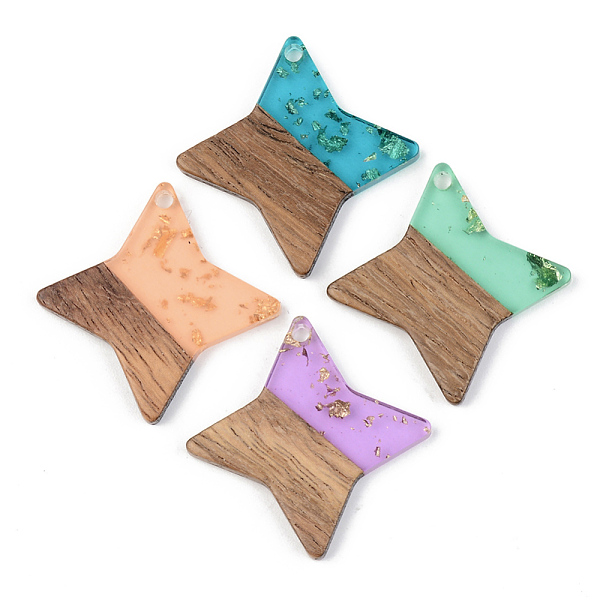 

PandaHall Transparent Resin & Walnut Wood Pendants, with Gold Foil, Star, Mixed Color, 29.5x29.5x3mm, Hole: 2mm Resin+Wood Star Multicolor