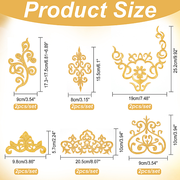 

PandaHall 12 Pcs Embroidery Lace Flower Patches, 6 Styles Iron on Patches Sew on Patches Golden Floral Lace Appliques for Wedding Dress..., Gold