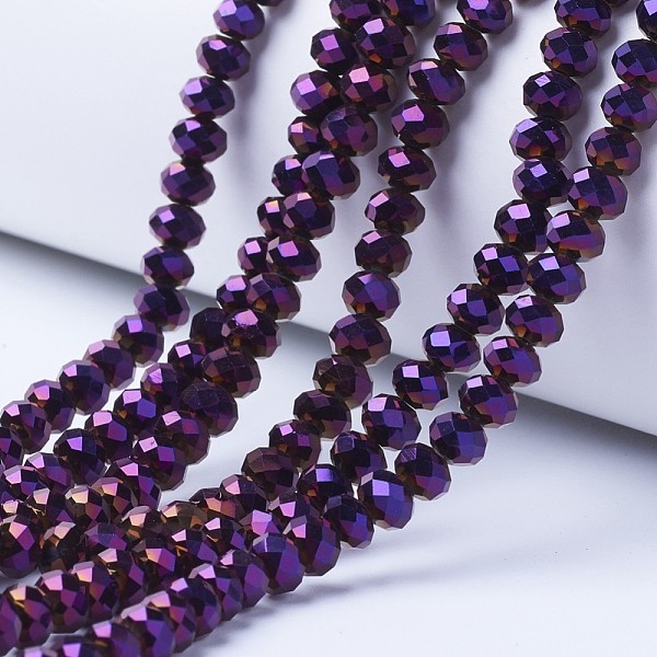 

PandaHall Electroplate Transparent Glass Beads Strands, Full Plated, Faceted, Rondelle, Purple Plated, 4x3mm, Hole: 0.4mm, about...