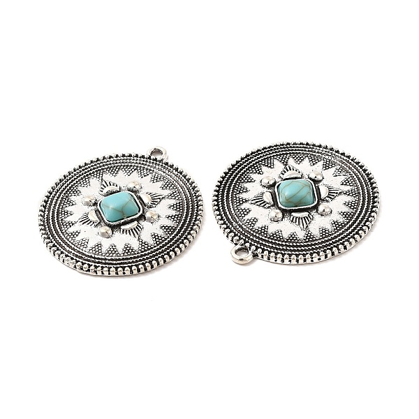 

PandaHall Retro Alloy Pendants, with Synthetic Turquoise, Flat Round Charms, Antique Silver, 41.5x37.5x5mm, Hole: 2.5mm Synthetic Turquoise...