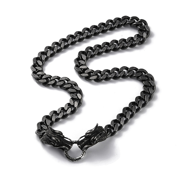 

PandaHall Ion Plating(IP) 304 Stainless Steel Diamond Cut Curb Chain Necklaces, with Dragon Heads Clasps, Antique Silver, 23.03 inch(58.5cm)...