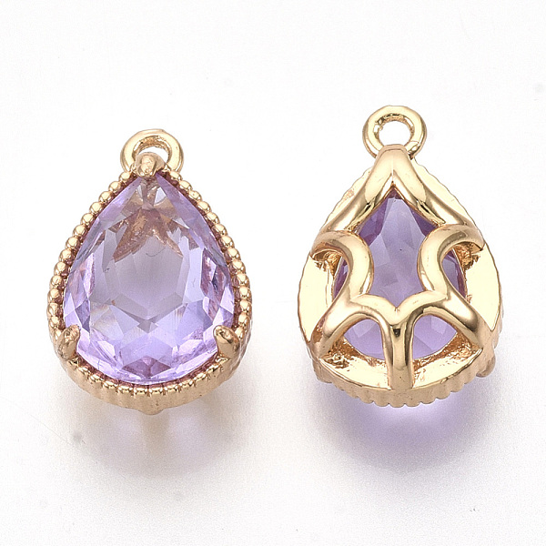 

PandaHall Transparent Glass Pendants, with Golden Tone Brass Findings, Faceted, Teardrop, Violet, 19x12x8.5mm, Hole: 1.5mm Brass+Glass..., Purple