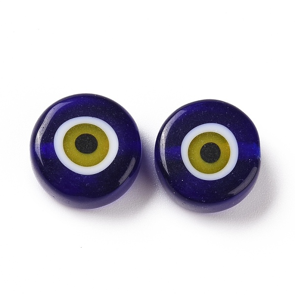 

PandaHall Handmade Evil Eye Lampwork Beads, Flat Round, Midnight Blue, 11.5~12x5.5mm, Hole: 1~1.2mm Lampwork Flat Round