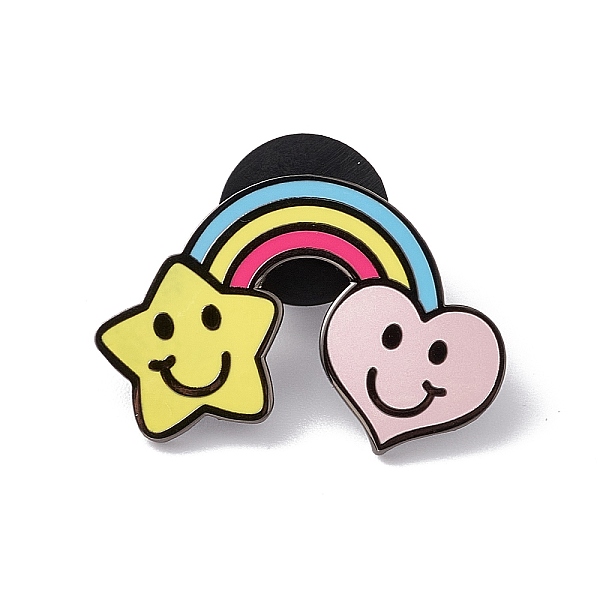 PandaHall Rainbow with Star & Heart Enamel Pin, Gunmetal Alloy Brooch for Backpack Clothes, Colorful, 17.5x26x1.5mm Alloy+Enamel Rainbow