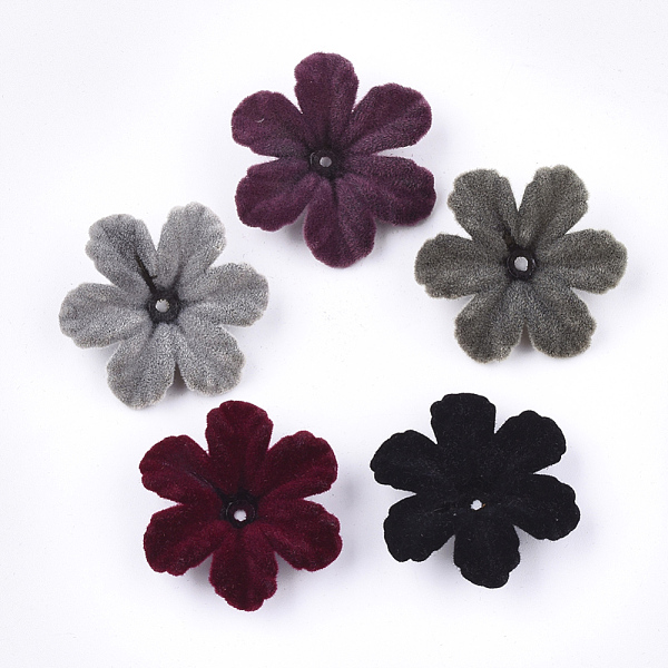 

PandaHall Flocky Acrylic Bead Caps, 6-Petal, Flower, Mixed Color, 32.5~34x29~30x8~9mm, Hole: 2mm Acrylic Multicolor