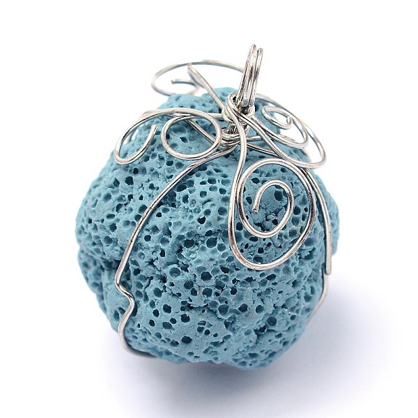 

PandaHall Irregular Synthetic Lava Rock Big Pendants, with Platinum Plated Brass Findings, Dyed, Sky Blue, 48x31x33mm, Hole: 6.5mm Lava Rock...