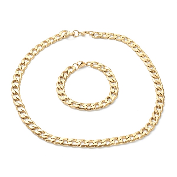 

PandaHall Ion Plating(IP) 304 Stainless Steel Cuban Link Chain Bracelets & Necklaces Jewelry Sets, with Lobster Claw Clasps, Golden, 24 inch...