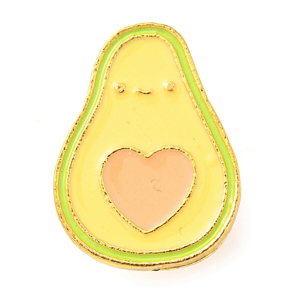 PandaHall Food Theme Enamel Pin, Golden Alloy Brooch for Backpack Clothes, Avocado with Heart, 23x17x1.5mm Alloy+Enamel Avocado