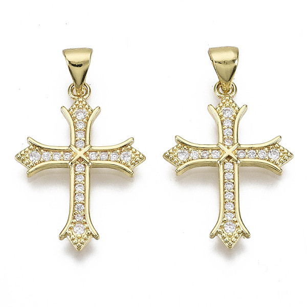 

PandaHall Brass Micro Pave Clear Cubic Zirconia Pendants, with Brass Snap on Bails, Nickel Free, Cross, Real 14K Gold Plated, 24x17x2mm...