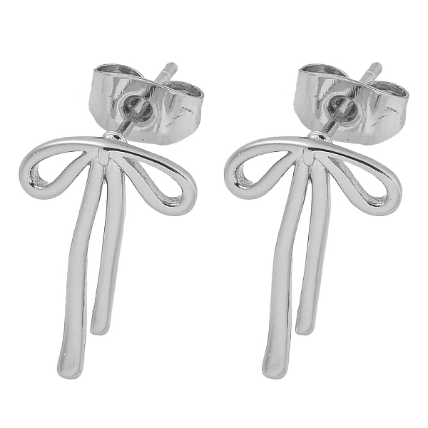 

PandaHall Brass Stud Earrings for Women, Bowknot, Platinum, 16x11mm Brass Bowknot