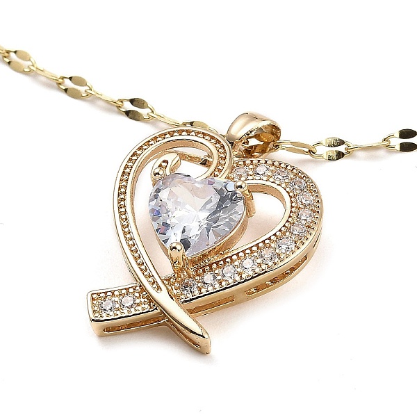 

PandaHall Heart Light Gold Brass Micro Pave Cubic Zirconia Pendant Necklaces, with Glass, Clear, 16.14 inch(41cm) Brass Heart Clear
