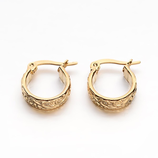 

PandaHall Golden Plated 304 Stainless Steel Hoop Earrings, 16x4x13.5mm, Pin: 1x0.5mm 304 Stainless Steel